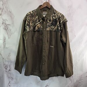 Drake Shirt Mens Large Camo Realtree Max 5 Wing Shooter Button Up Hunting Vented